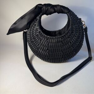 Scoop NYC black scoop woven lined bag with scarf and crossbody strap